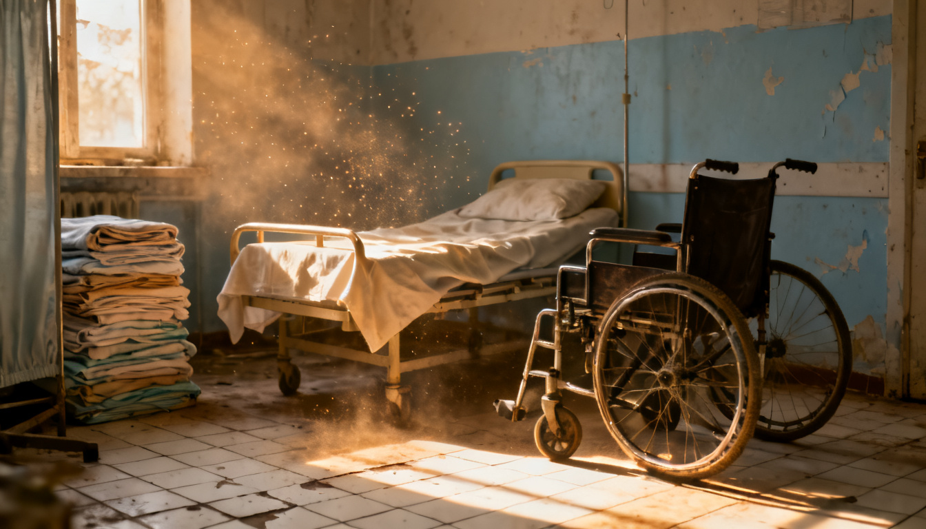 Empty hospital corridor with unmanned nursing station representing the severe healthcare staffing crisis at the center of America's deepening labor shortage in 2025