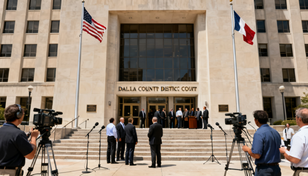 Dallas County District Court building in Texas where the lawsuit against Texas Leadership Charter Academy TLCA San Angelo was filed in April 2026 by twelve families seeking five hundred thousand dollars in damages