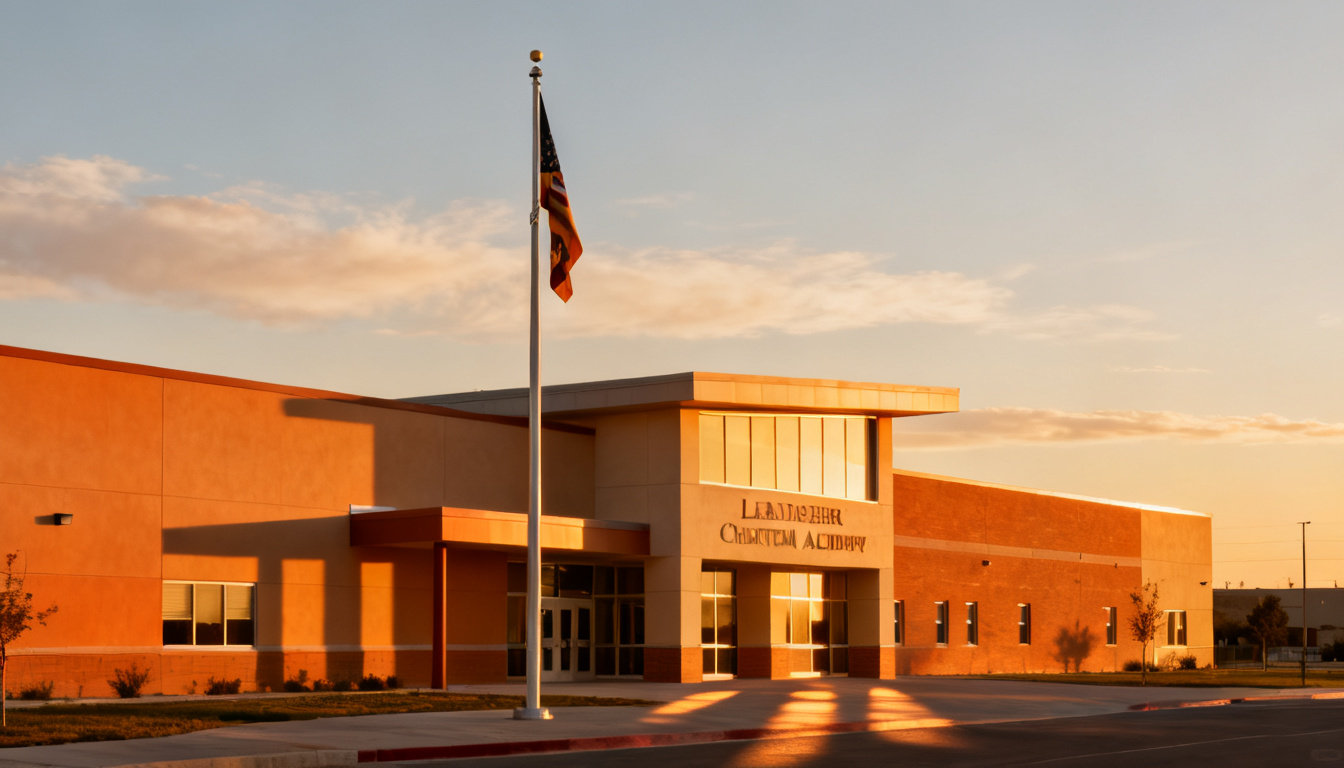 Exterior view of Texas Leadership Charter Academy TLCA campus in San Angelo Texas where a February 2026 push-up punishment incident led to a lawsuit filed by twelve families over student hospitalizations and permanent kidney damage