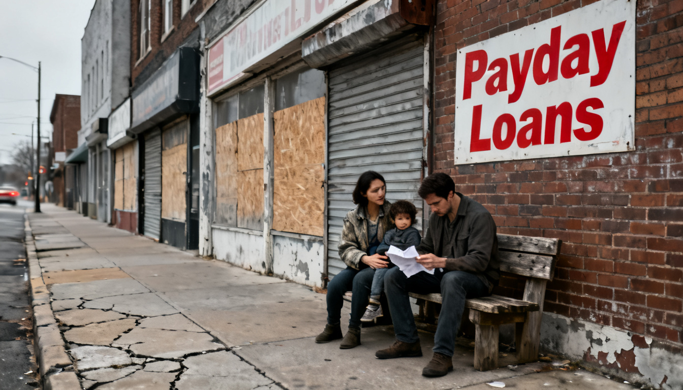 Empty storefronts on a US Main Street representing what America gets wrong about economic recovery
