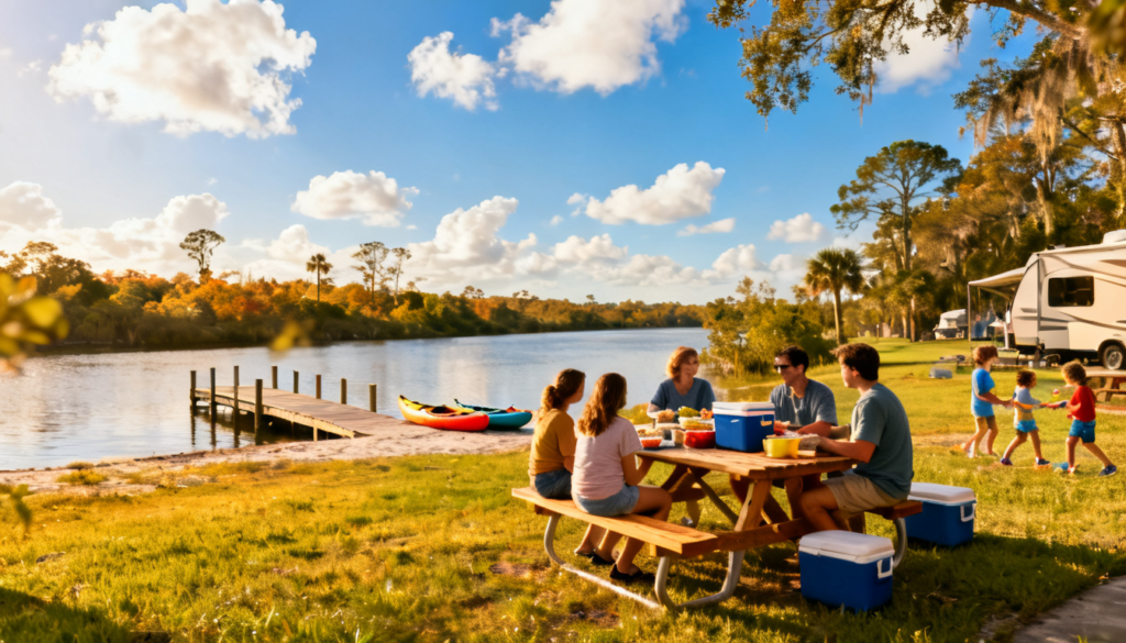 Entrance to Sun Retreats Homosassa River RV Resort at 10200 West Fishbowl Drive in Homosassa Springs, Florida, offering full-hookup RV sites and long-term stays