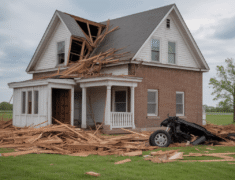 Central Ohio tornado touching down near Pataskala on April 9 2026 with dark funnel cloud over rural fields and suburban homes