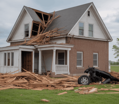 Central Ohio tornado touching down near Pataskala on April 9 2026 with dark funnel cloud over rural fields and suburban homes