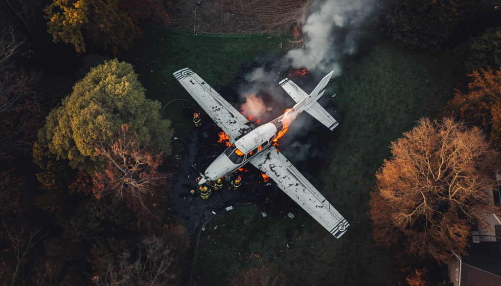 Small single-engine plane wreckage burning in Lawrence County Ohio residential backyard after crash April 17 2026