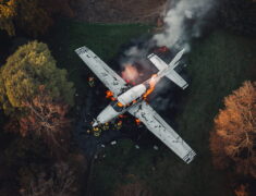 Small single-engine plane wreckage burning in Lawrence County Ohio residential backyard after crash April 17 2026
