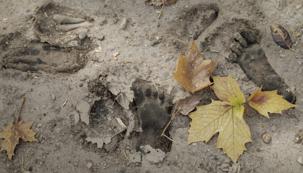Large 16-inch humanoid Bigfoot footprints pressed into muddy ground in Ashland Ohio wetlands discovered March 2026
