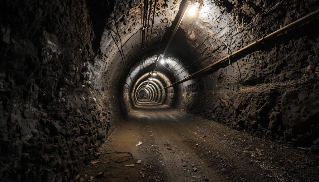 Nation’s first geothermal-powered underground data center inside a repurposed abandoned coal mine in southeastern Ohio, showing server racks cooled by natural geothermal energy for sustainable AI computing
