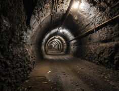 Nation’s first geothermal-powered underground data center inside a repurposed abandoned coal mine in southeastern Ohio, showing server racks cooled by natural geothermal energy for sustainable AI computing
